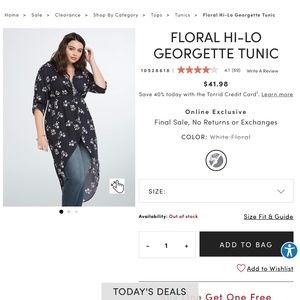 NWT- Torrid Navy and White Floral High Low Tunic